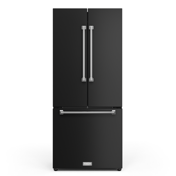 Gordon Ramsay by THOR Kitchen 30" 17.5 cu. ft. French Door Counter Depth Refrigerator with Ice Maker in Matte Black with Stainless Steel Accents, RF3017FFD00-SS