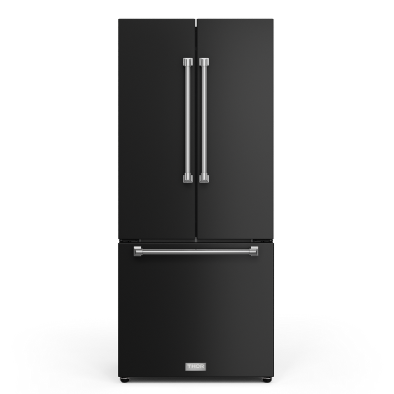 Gordon Ramsay by THOR Kitchen 30" 17.5 cu. ft. French Door Counter Depth Refrigerator with Ice Maker in Matte Black with Stainless Steel Accents, RF3017FFD00-SS
