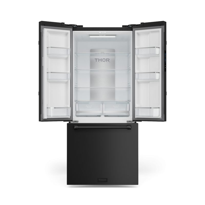 Gordon Ramsay by THOR Kitchen 30" 17.5 cu. ft. French Door Counter Depth Refrigerator with Ice Maker in Matte Black, RF3017FFD00
