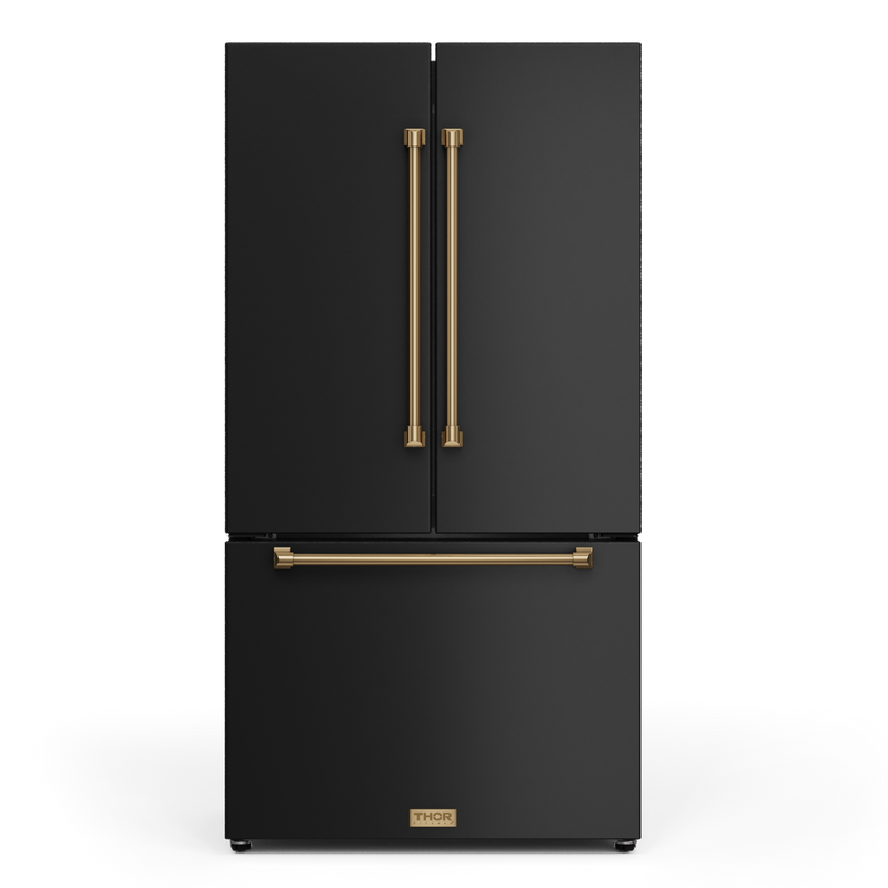 Gordon Ramsay by THOR Kitchen 36" 20.3 cu. ft. French Door Counter Depth Refrigerator with Ice Maker in Matte Black with Bronze Accents, RF3621CTD00-BRZ