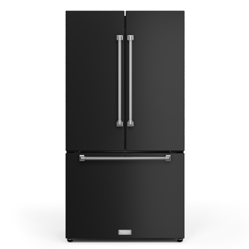 Gordon Ramsay by THOR Kitchen 36" 20.3 cu. ft. French Door Counter Depth Refrigerator with Ice Maker in Matte Black with Stainless Steel Accents, RF3621CTD00-SS