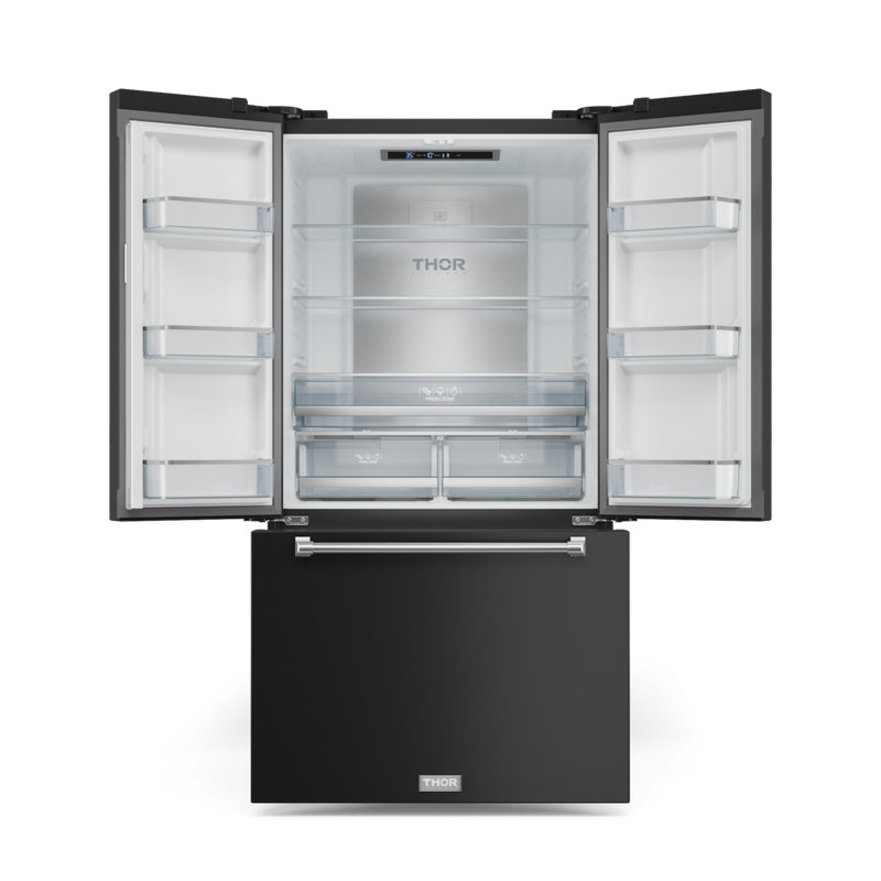 Gordon Ramsay by THOR Kitchen 36" 20.3 cu. ft. French Door Counter Depth Refrigerator with Ice Maker in Matte Black with Stainless Steel Accents, RF3621CTD00-SS
