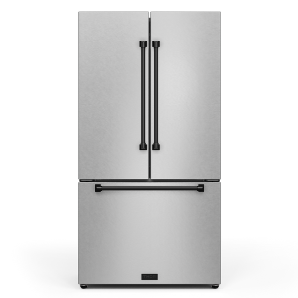 Gordon Ramsay by THOR Kitchen 36" 20.3 cu. ft. French Door Counter Depth Refrigerator with Ice Maker in Stainless Steel with Black Accents, RF3621CTD99-BLK