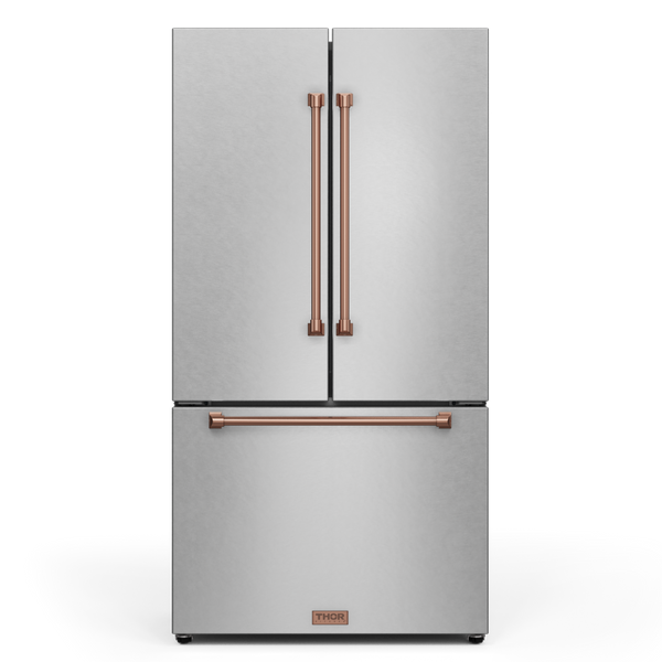 Gordon Ramsay by THOR Kitchen 36" 20.3 cu. ft. French Door Counter Depth Refrigerator with Ice Maker in Stainless Steel with Rose Gold Accents, RF3621CTD99-RSG