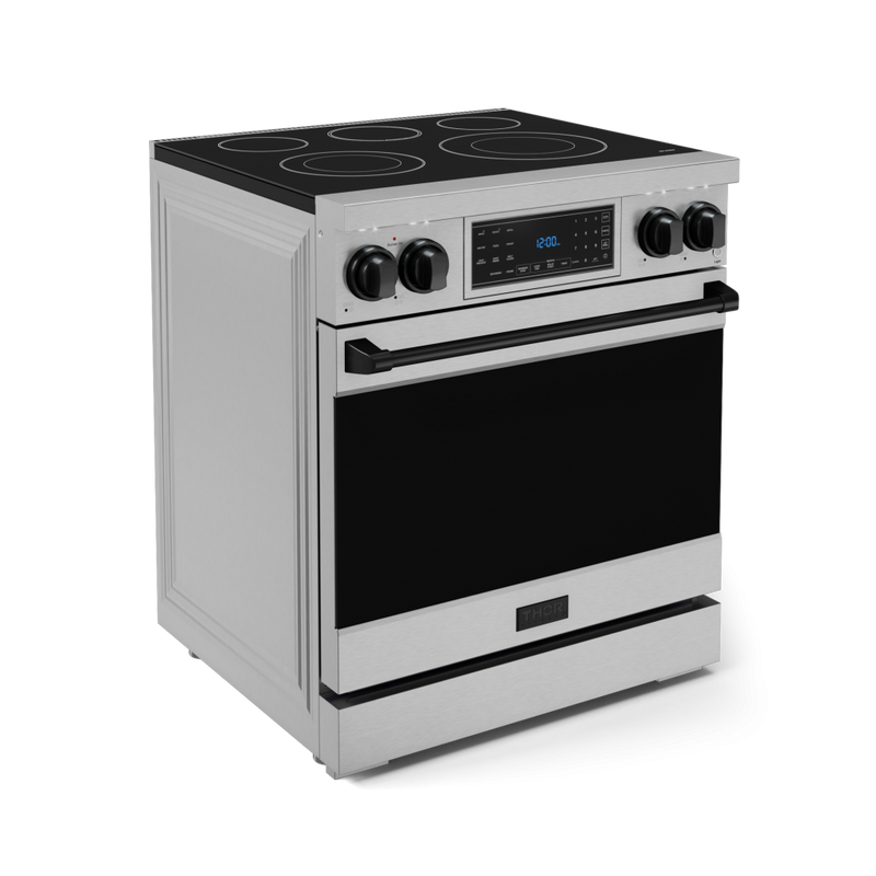 Gordon Ramsay by THOR Kitchen 30" 4.55 cu. ft. Professional Electric Range with Tilt Panel Touch Control, Self-Clean and Air Fry in Stainless Steel with Black Accents, RSE30-BLK