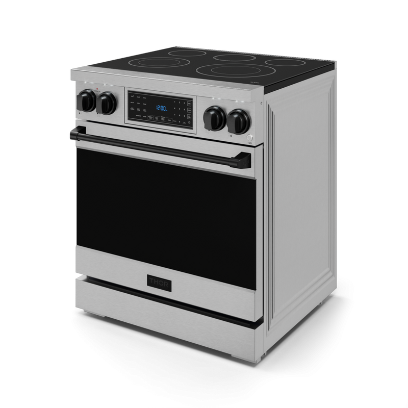 Gordon Ramsay by THOR Kitchen 30" 4.55 cu. ft. Professional Electric Range with Tilt Panel Touch Control, Self-Clean and Air Fry in Stainless Steel with Black Accents, RSE30-BLK