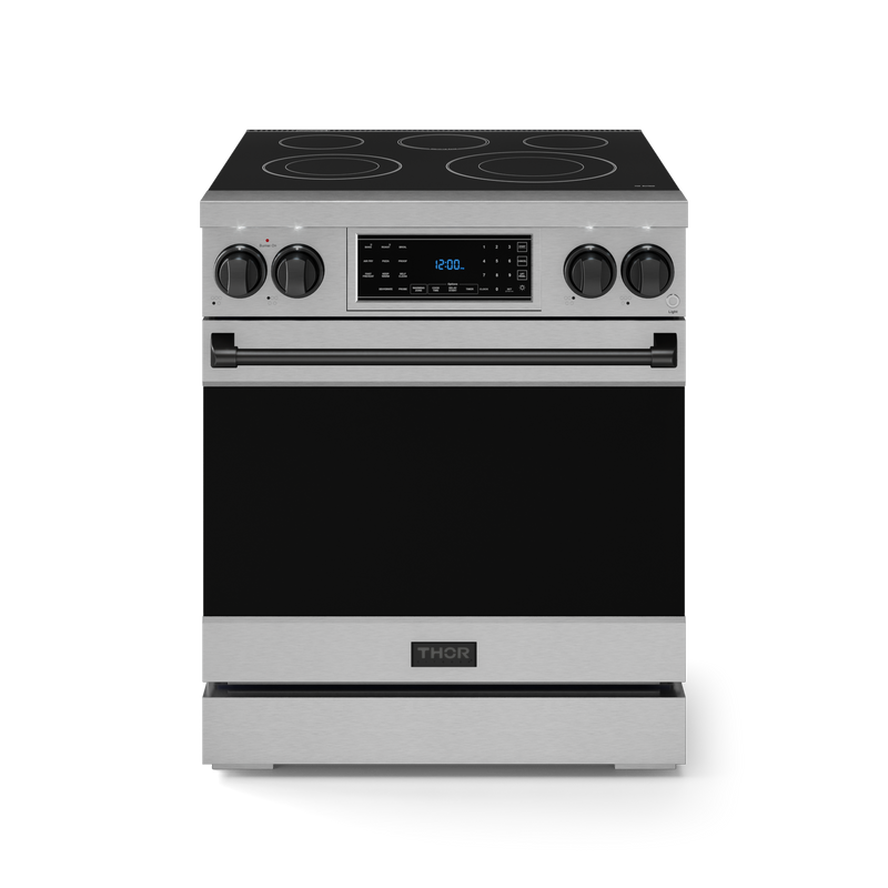 Gordon Ramsay by THOR Kitchen 30" 4.55 cu. ft. Professional Electric Range with Tilt Panel Touch Control, Self-Clean and Air Fry in Stainless Steel with Black Accents, RSE30-BLK