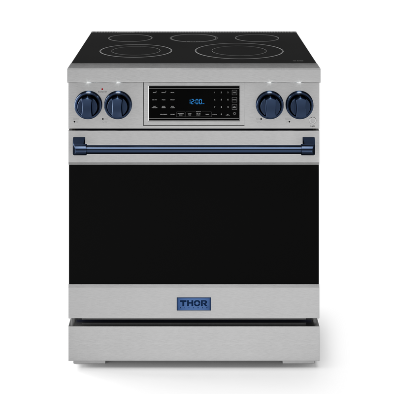 Gordon Ramsay by THOR Kitchen 30" 4.55 cu. ft. Professional Electric Range with Tilt Panel Touch Control, Self-Clean and Air Fry in Stainless Steel with Navy Blue Accents, RSE30-BLU