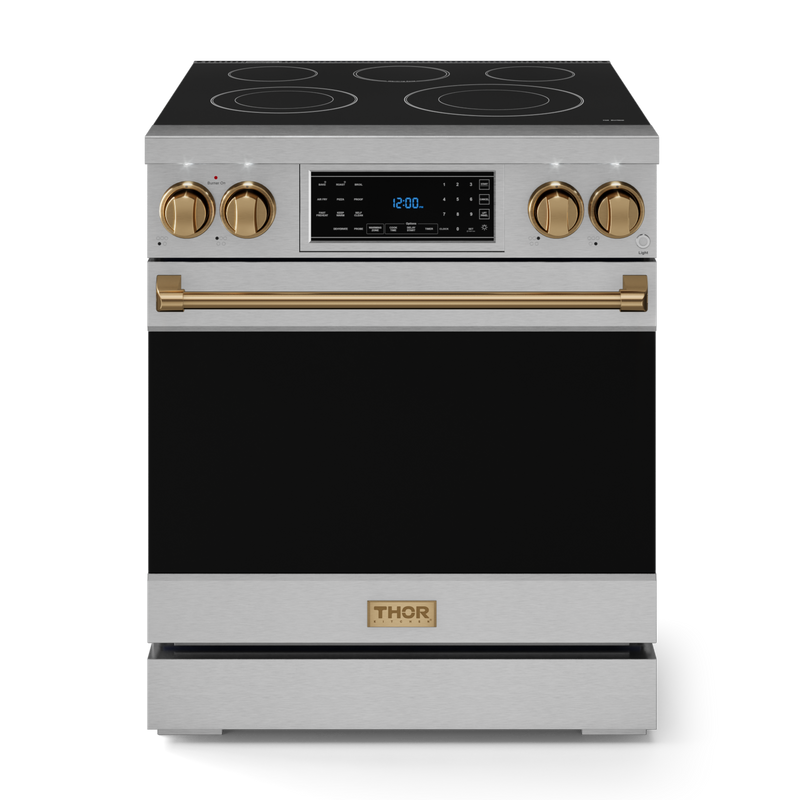 Gordon Ramsay by THOR Kitchen 30" 4.55 cu. ft. Professional Electric Range with Tilt Panel Touch Control, Self-Clean and Air Fry in Stainless Steel with Bronze Accents, RSE30-BRZ