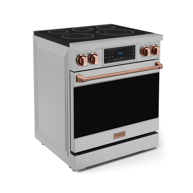 Gordon Ramsay by THOR Kitchen 30" 4.55 cu. ft. Professional Electric Range with Tilt Panel Touch Control, Self-Clean and Air Fry in Stainless Steel with Rose Gold Accents, RSE30-RSG