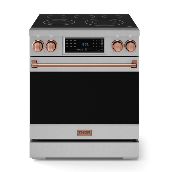 Gordon Ramsay by THOR Kitchen 30" 4.55 cu. ft. Professional Electric Range with Tilt Panel Touch Control, Self-Clean and Air Fry in Stainless Steel with Rose Gold Accents, RSE30-RSG