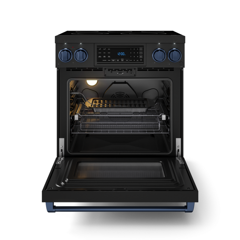 Gordon Ramsay by THOR Kitchen 30" 4.55 cu. ft. Professional Electric Range with Tilt Panel Touch Control, Self-Clean and Air Fry in Matte Black with Navy Blue Accents, RSE30B-BLU