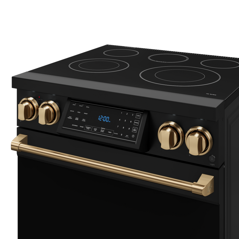 Gordon Ramsay by THOR Kitchen 30" 4.55 cu. ft. Professional Electric Range with Tilt Panel Touch Control, Self-Clean and Air Fry in Matte Black with Bronze Accents, RSE30B-BRZ