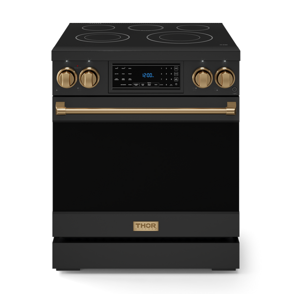 Gordon Ramsay by THOR Kitchen 30" 4.55 cu. ft. Professional Electric Range with Tilt Panel Touch Control, Self-Clean and Air Fry in Matte Black with Bronze Accents, RSE30B-BRZ