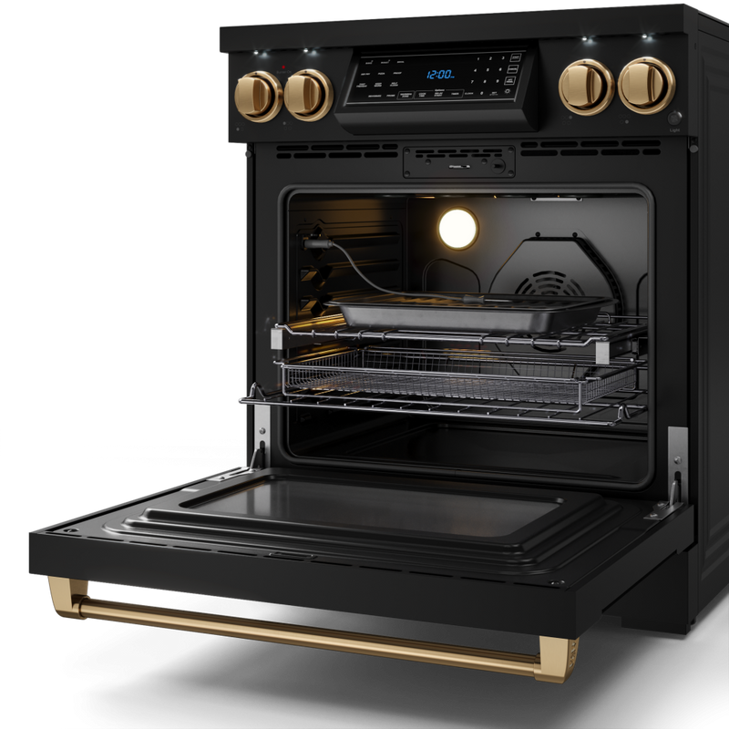 Gordon Ramsay by THOR Kitchen 30" 4.55 cu. ft. Professional Electric Range with Tilt Panel Touch Control, Self-Clean and Air Fry in Matte Black with Bronze Accents, RSE30B-BRZ