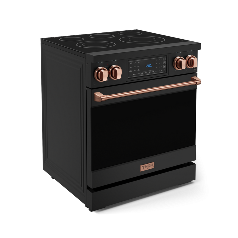 Gordon Ramsay by THOR Kitchen 30" 4.55 cu. ft. Professional Electric Range with Tilt Panel Touch Control, Self-Clean and Air Fry in Matte Black with Rose Gold Accents, RSE30B-RSG