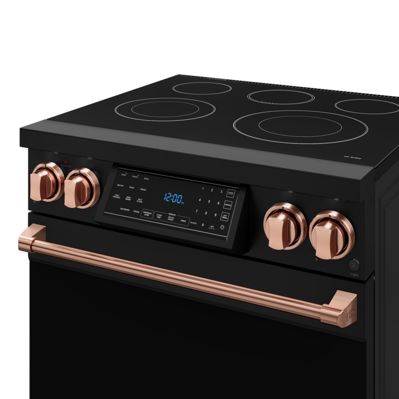 Gordon Ramsay by THOR Kitchen 30" 4.55 cu. ft. Professional Electric Range with Tilt Panel Touch Control, Self-Clean and Air Fry in Matte Black with Rose Gold Accents, RSE30B-RSG