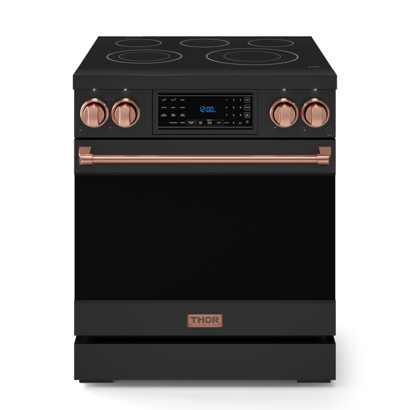 Gordon Ramsay by THOR Kitchen 30" 4.55 cu. ft. Professional Electric Range with Tilt Panel Touch Control, Self-Clean and Air Fry in Matte Black with Rose Gold Accents, RSE30B-RSG