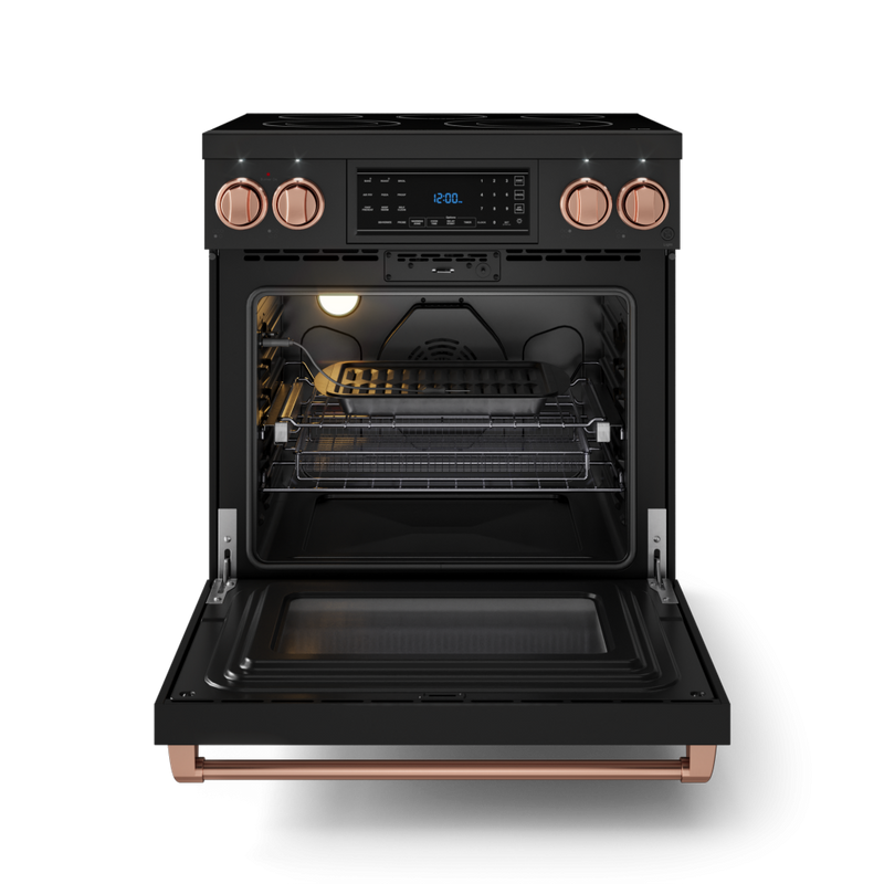 Gordon Ramsay by THOR Kitchen 30" 4.55 cu. ft. Professional Electric Range with Tilt Panel Touch Control, Self-Clean and Air Fry in Matte Black with Rose Gold Accents, RSE30B-RSG