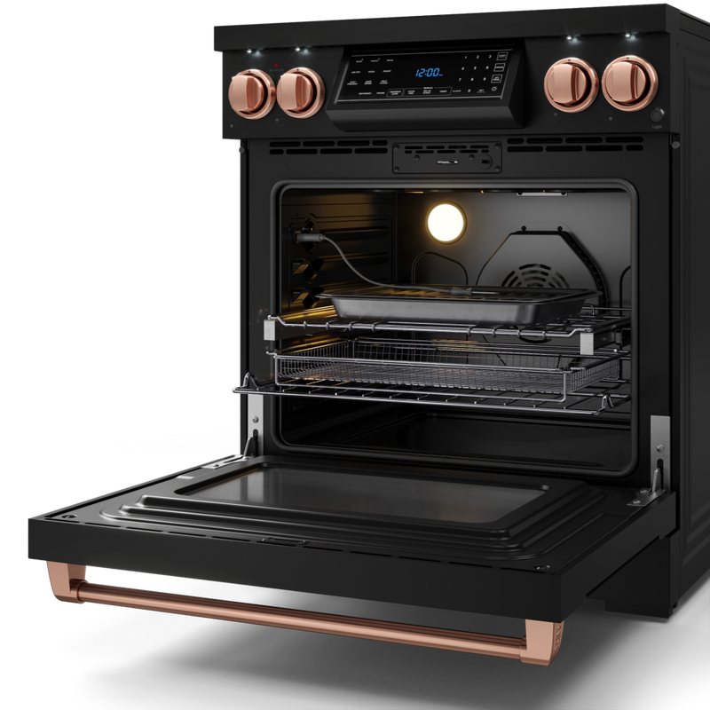 Gordon Ramsay by THOR Kitchen 30" 4.55 cu. ft. Professional Electric Range with Tilt Panel Touch Control, Self-Clean and Air Fry in Matte Black with Rose Gold Accents, RSE30B-RSG