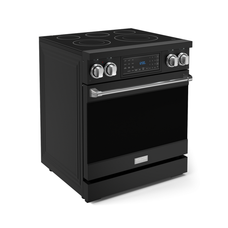 Gordon Ramsay by THOR Kitchen 30" 4.55 cu. ft. Professional Electric Range with Tilt Panel Touch Control, Self-Clean and Air Fry in Matte Black with Stainless Steel Accents, RSE30B-SS