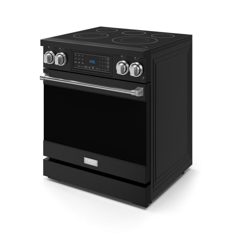 Gordon Ramsay by THOR Kitchen 30" 4.55 cu. ft. Professional Electric Range with Tilt Panel Touch Control, Self-Clean and Air Fry in Matte Black with Stainless Steel Accents, RSE30B-SS