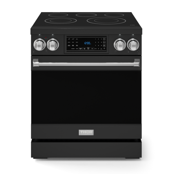 Gordon Ramsay by THOR Kitchen 30" 4.55 cu. ft. Professional Electric Range with Tilt Panel Touch Control, Self-Clean and Air Fry in Matte Black with Stainless Steel Accents, RSE30B-SS