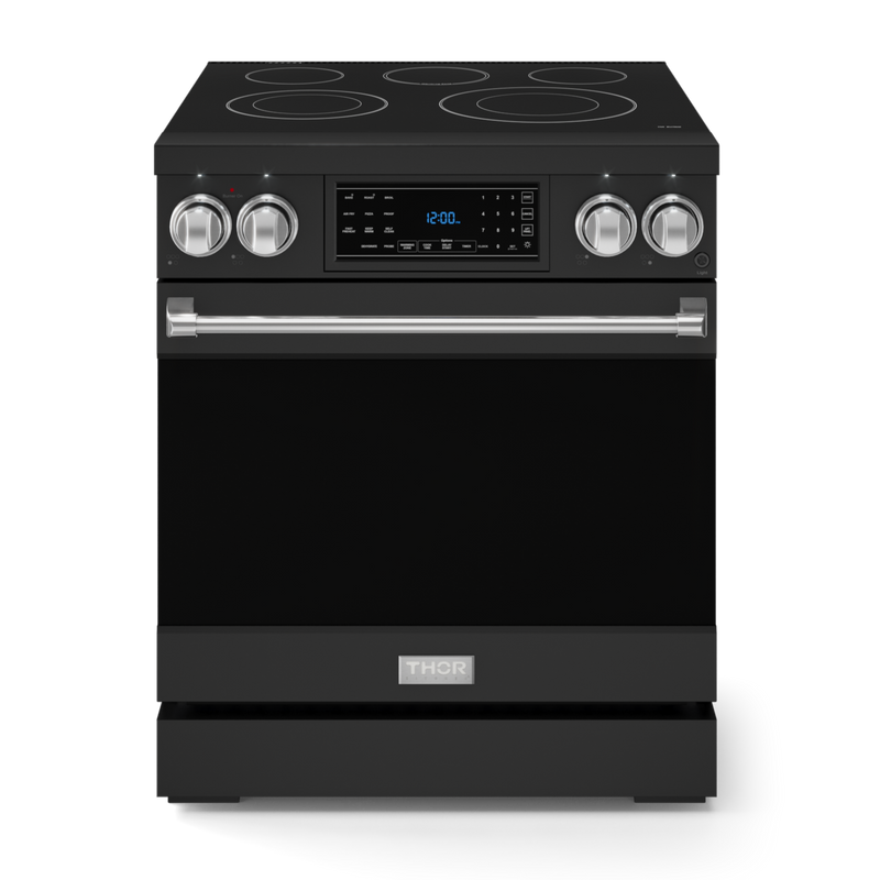 Gordon Ramsay by THOR Kitchen 30" 4.55 cu. ft. Professional Electric Range with Tilt Panel Touch Control, Self-Clean and Air Fry in Matte Black with Stainless Steel Accents, RSE30B-SS