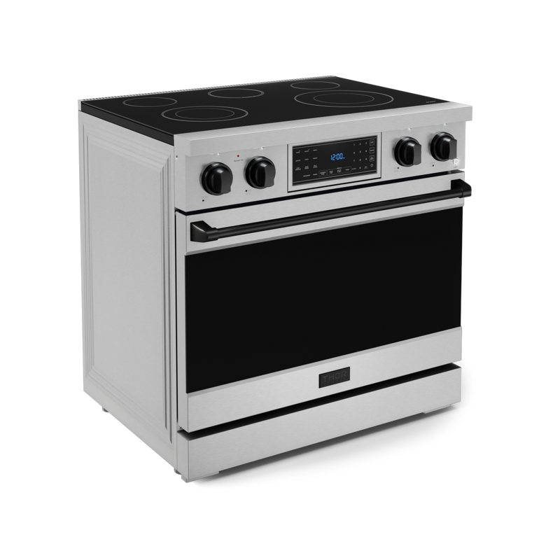 Gordon Ramsay by THOR Kitchen 36" 6.0 cu. ft. Professional Electric Range with Tilt Panel Touch Control, Self-Clean and Air Fry in Stainless Steel with Black Accents, RSE36-BLK