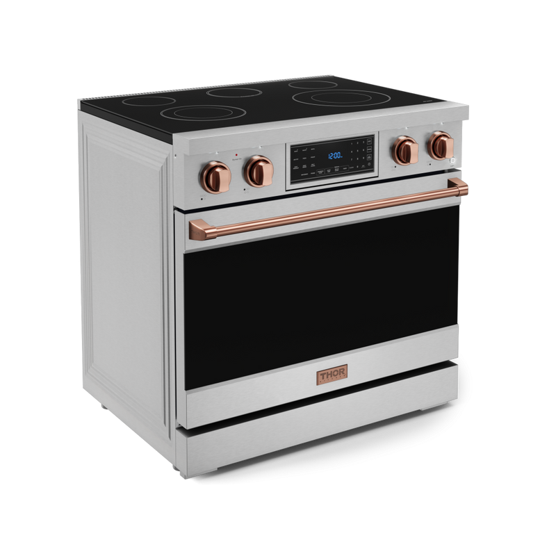 Gordon Ramsay by THOR Kitchen 36" 6.0 cu. ft. Professional Electric Range with Tilt Panel Touch Control, Self-Clean and Air Fry in Stainless Steel with Rose Gold Accents, RSE36-RSG