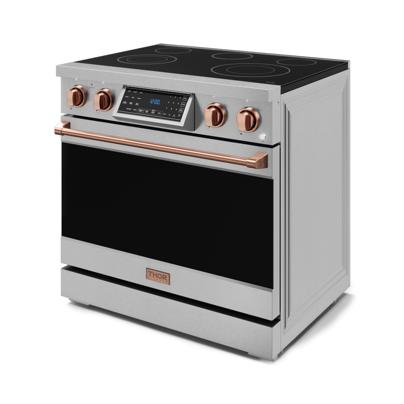 Gordon Ramsay by THOR Kitchen 36" 6.0 cu. ft. Professional Electric Range with Tilt Panel Touch Control, Self-Clean and Air Fry in Stainless Steel with Rose Gold Accents, RSE36-RSG