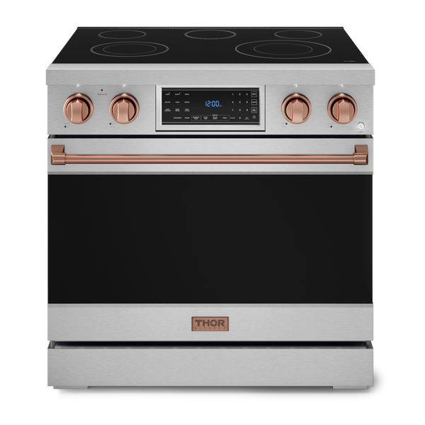 Gordon Ramsay by THOR Kitchen 36" 6.0 cu. ft. Professional Electric Range with Tilt Panel Touch Control, Self-Clean and Air Fry in Stainless Steel with Rose Gold Accents, RSE36-RSG