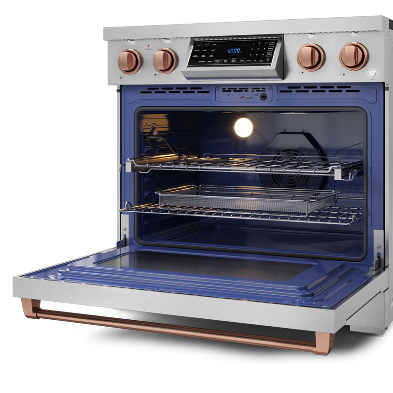 Gordon Ramsay by THOR Kitchen 36" 6.0 cu. ft. Professional Electric Range with Tilt Panel Touch Control, Self-Clean and Air Fry in Stainless Steel with Rose Gold Accents, RSE36-RSG