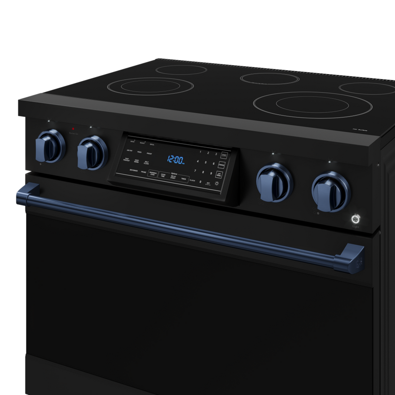 Gordon Ramsay by THOR Kitchen 36" 6.0 cu. ft. Professional Electric Range with Tilt Panel Touch Control, Self-Clean and Air Fry in Matte Black with Navy Blue Accents, RSE36B-BLU