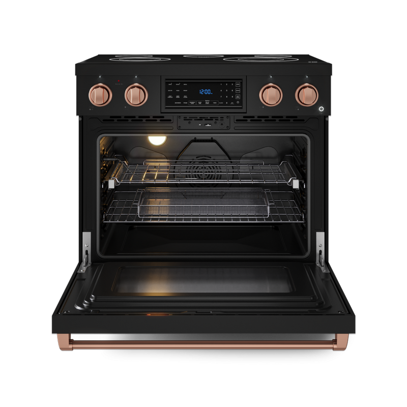 Gordon Ramsay by THOR Kitchen 36" 6.0 cu. ft. Professional Electric Range with Tilt Panel Touch Control, Self-Clean and Air Fry in Matte Black with Rose Gold Accents, RSE36B-RSG