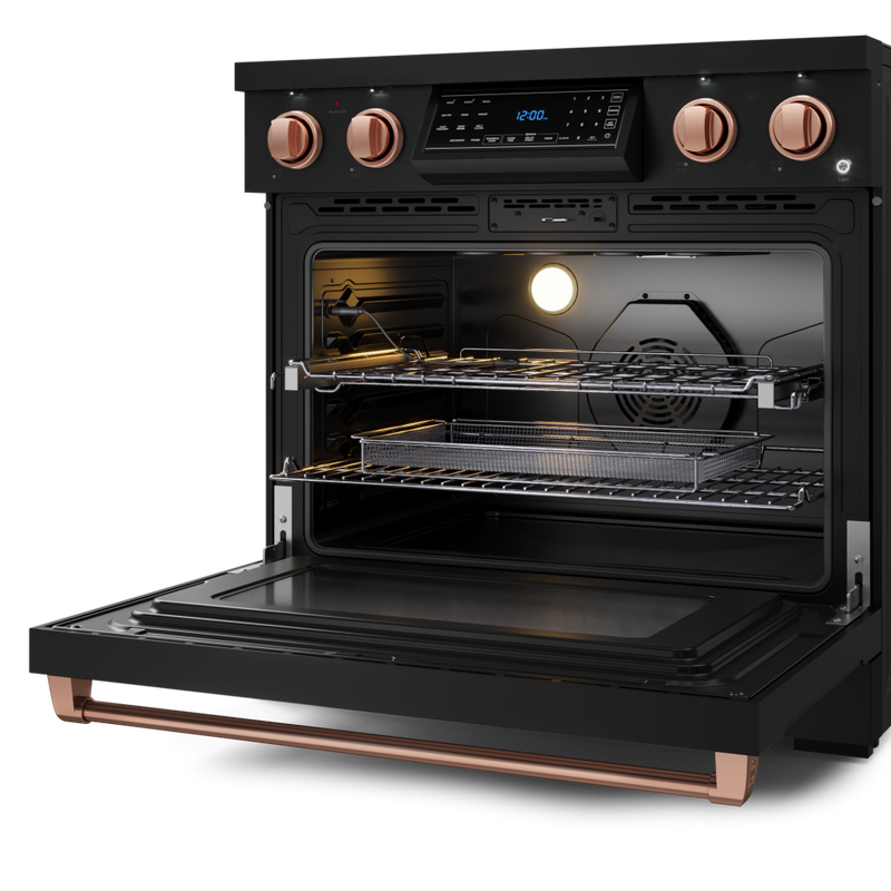 Gordon Ramsay by THOR Kitchen 36" 6.0 cu. ft. Professional Electric Range with Tilt Panel Touch Control, Self-Clean and Air Fry in Matte Black with Rose Gold Accents, RSE36B-RSG