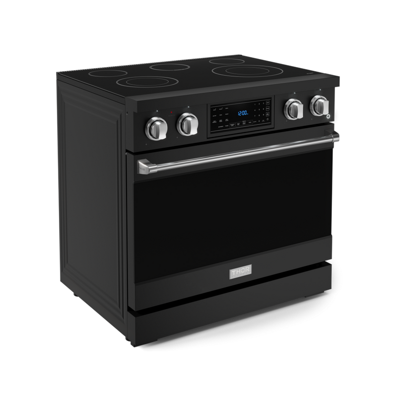 Gordon Ramsay by THOR Kitchen 36" 6.0 cu. ft. Professional Electric Range with Tilt Panel Touch Control, Self-Clean and Air Fry in Matte Black with Stainless Steel Accents, RSE36B-SS