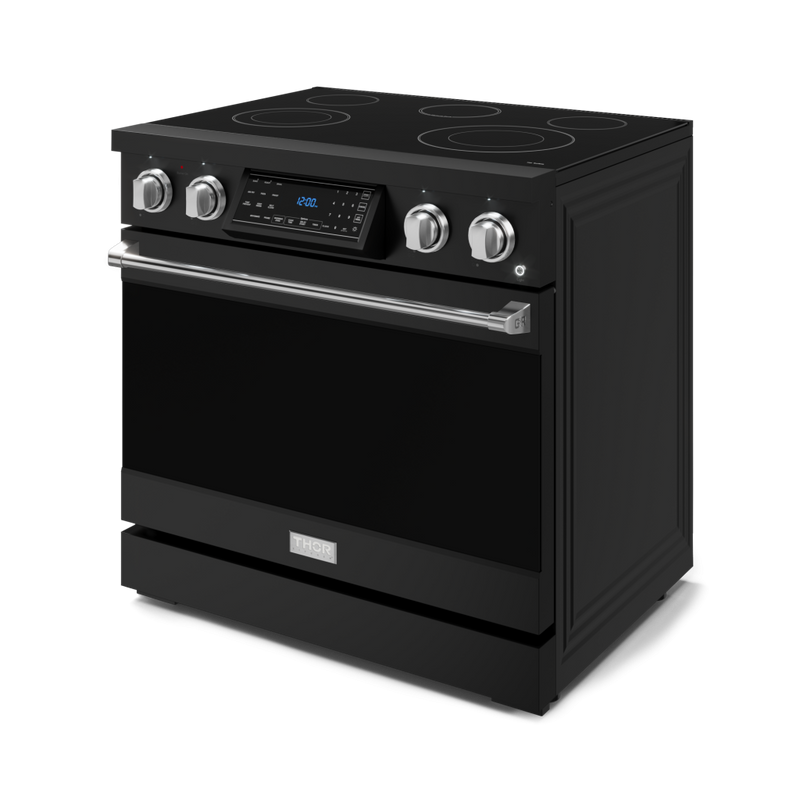 Gordon Ramsay by THOR Kitchen 36" 6.0 cu. ft. Professional Electric Range with Tilt Panel Touch Control, Self-Clean and Air Fry in Matte Black with Stainless Steel Accents, RSE36B-SS