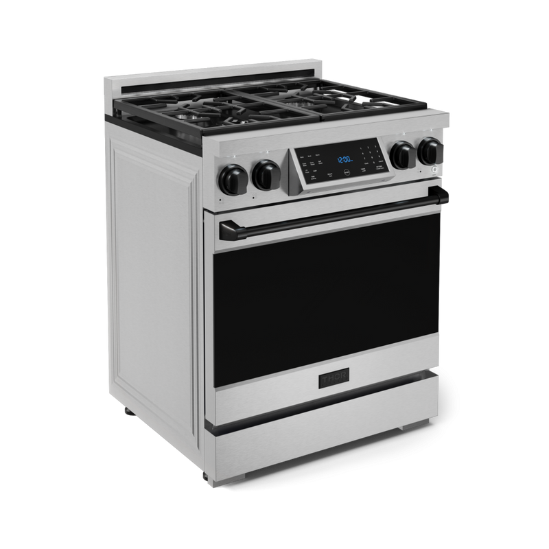 Gordon Ramsay by THOR Kitchen 30" 4.55 cu. ft. Professional Natural Gas Range with Tilt Panel Touch Control and Self-Clean in Stainless Steel with Black Accents, RSG30-BLK