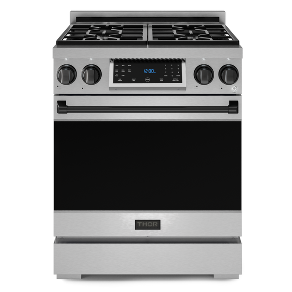 Gordon Ramsay by THOR Kitchen 30" 4.55 cu. ft. Professional Natural Gas Range with Tilt Panel Touch Control and Self-Clean in Stainless Steel with Black Accents, RSG30-BLK