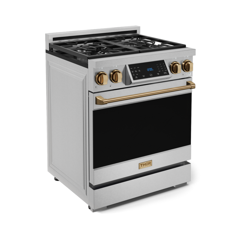 Gordon Ramsay by THOR Kitchen 30" 4.55 cu. ft. Professional Propane Gas Range with Tilt Panel Touch Control and Self-Clean in Stainless Steel with Bronze Accents, RSG30LP-BRZ