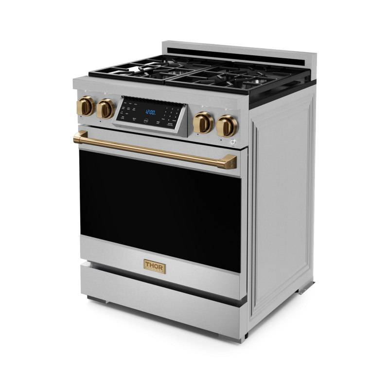 Gordon Ramsay by THOR Kitchen 30" 4.55 cu. ft. Professional Propane Gas Range with Tilt Panel Touch Control and Self-Clean in Stainless Steel with Bronze Accents, RSG30LP-BRZ