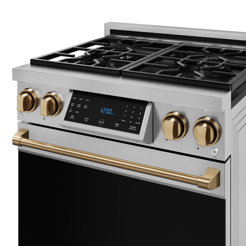 Gordon Ramsay by THOR Kitchen 30" 4.55 cu. ft. Professional Propane Gas Range with Tilt Panel Touch Control and Self-Clean in Stainless Steel with Bronze Accents, RSG30LP-BRZ
