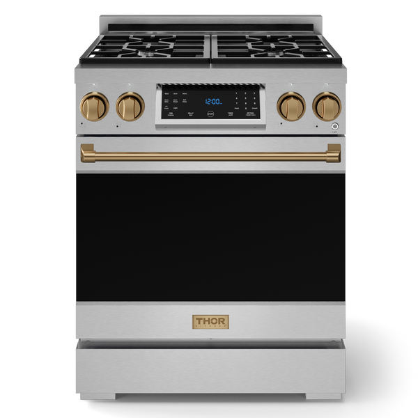 Gordon Ramsay by THOR Kitchen 30" 4.55 cu. ft. Professional Propane Gas Range with Tilt Panel Touch Control and Self-Clean in Stainless Steel with Bronze Accents, RSG30LP-BRZ