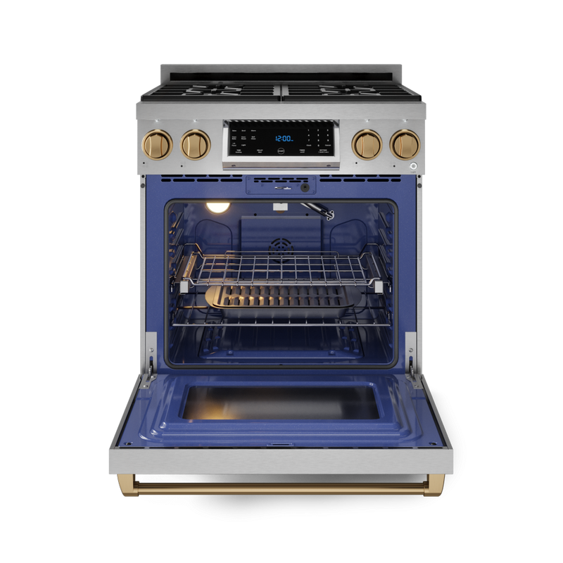 Gordon Ramsay by THOR Kitchen 30" 4.55 cu. ft. Professional Propane Gas Range with Tilt Panel Touch Control and Self-Clean in Stainless Steel with Bronze Accents, RSG30LP-BRZ