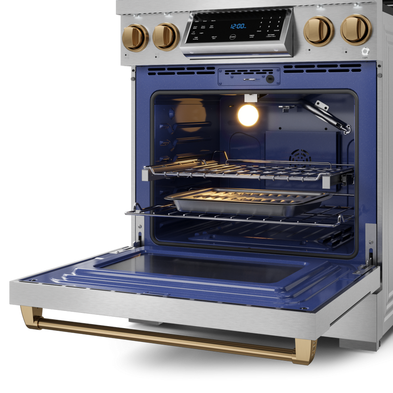 Gordon Ramsay by THOR Kitchen 30" 4.55 cu. ft. Professional Propane Gas Range with Tilt Panel Touch Control and Self-Clean in Stainless Steel with Bronze Accents, RSG30LP-BRZ