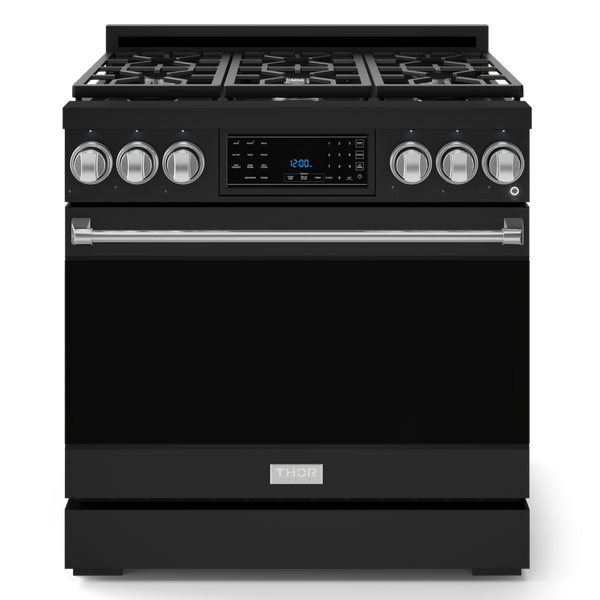 Gordon Ramsay by THOR Kitchen 36" 6.0 cu. ft. Professional Natural Gas Range with Tilt Panel Touch Control, Self-Clean and Air Fry in Matte Black with Stainless Steel Accents, RSG36B-SS