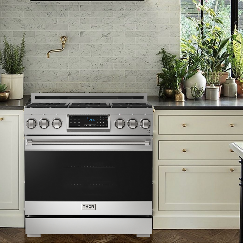 Gordon Ramsay by THOR Kitchen 36" 6.0 cu. ft. Professional Propane Gas Range with Tilt Panel Touch Control, Self-Clean and Air Fry in Stainless Steel, RSG36LP