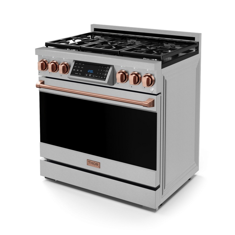 Gordon Ramsay by THOR Kitchen 36" 6.0 cu. ft. Professional Natural Gas Range with Tilt Panel Touch Control, Self-Clean and Air Fry in Stainless Steel with Rose Gold Accents, RSG36-RSG