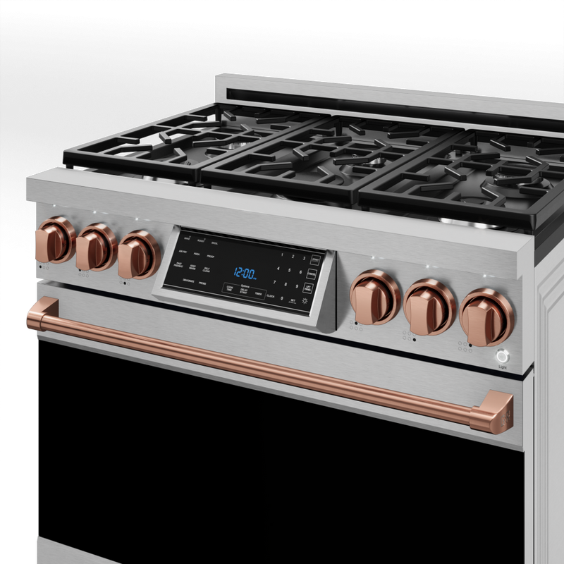 Gordon Ramsay by THOR Kitchen 36" 6.0 cu. ft. Professional Natural Gas Range with Tilt Panel Touch Control, Self-Clean and Air Fry in Stainless Steel with Rose Gold Accents, RSG36-RSG